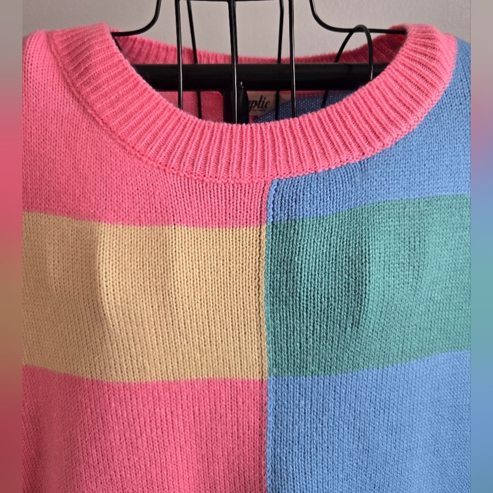 Haptics Pink and Blue Striped Color Block Knit Sweater - Picture 8 of 12